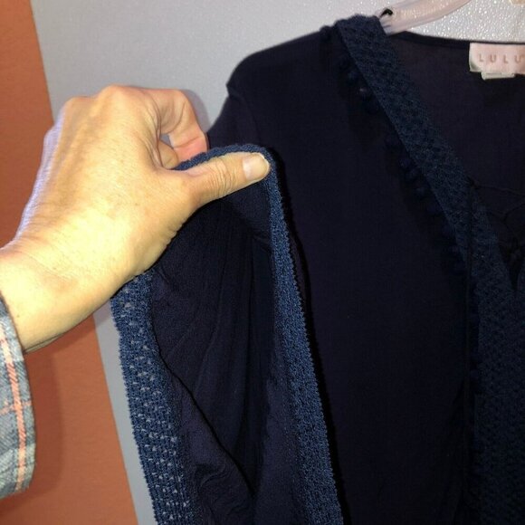 Lulu Womens OSFM Navy Blue Short Sleeve Kaftan Swimming Cover Up Shirt Top - Picture 7 of 10